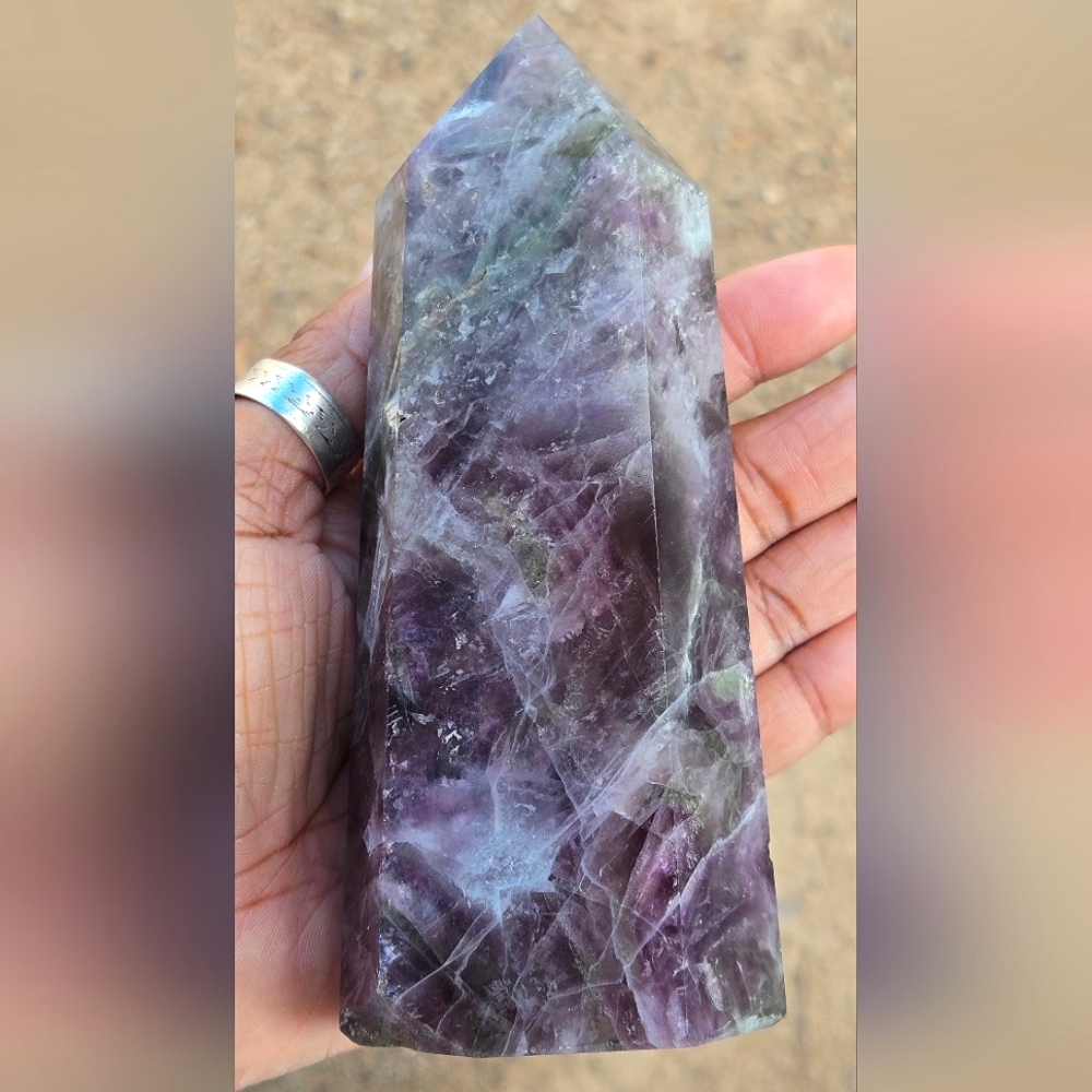 1lb 12 Oz Big Fluorite Crystal Tower Obelisk Point Heavy